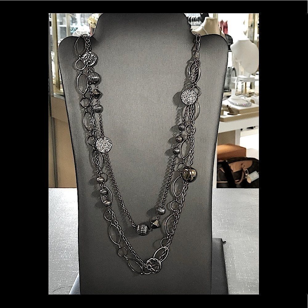 Chico’s Gold & Silver toned Necklace chain rhinestones and beads